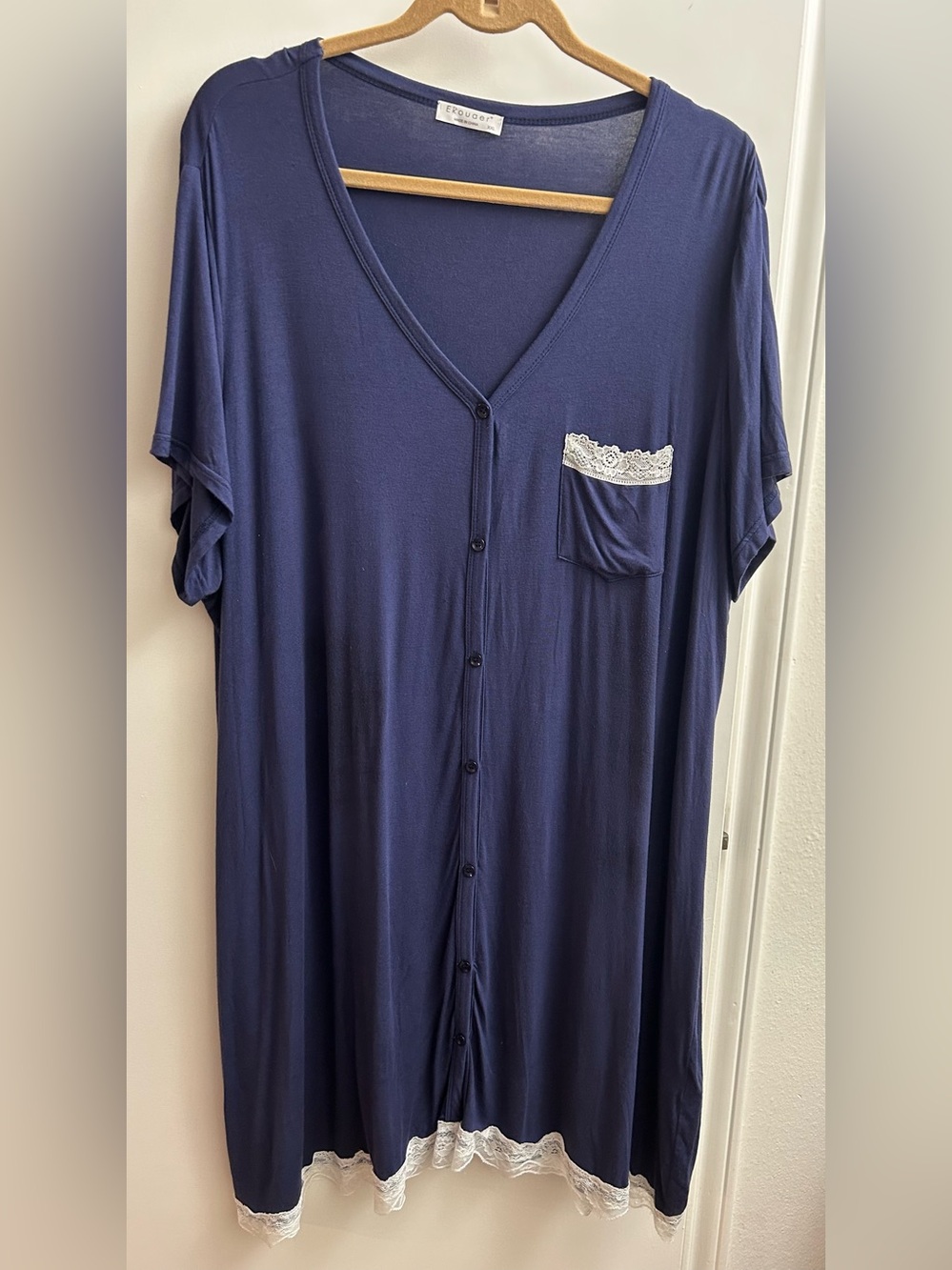 Ekouaer Women's Nightshirt Button Down Nightgown V-Neck Pajama Dress Navy XXL